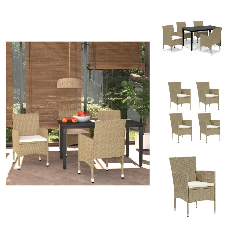 vidaXL 5-częściowy ogrodowy zestaw jadalniany z poduszkami z polirattanu beżowy - Zestawy mebli ogrodowych