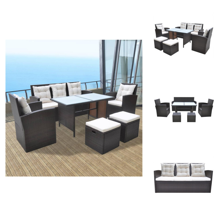 vidaXL 6-częściowy ogrodowy zestaw jadalniany z poduszkami z polirattanu brązowy - Zestawy mebli ogrodowych