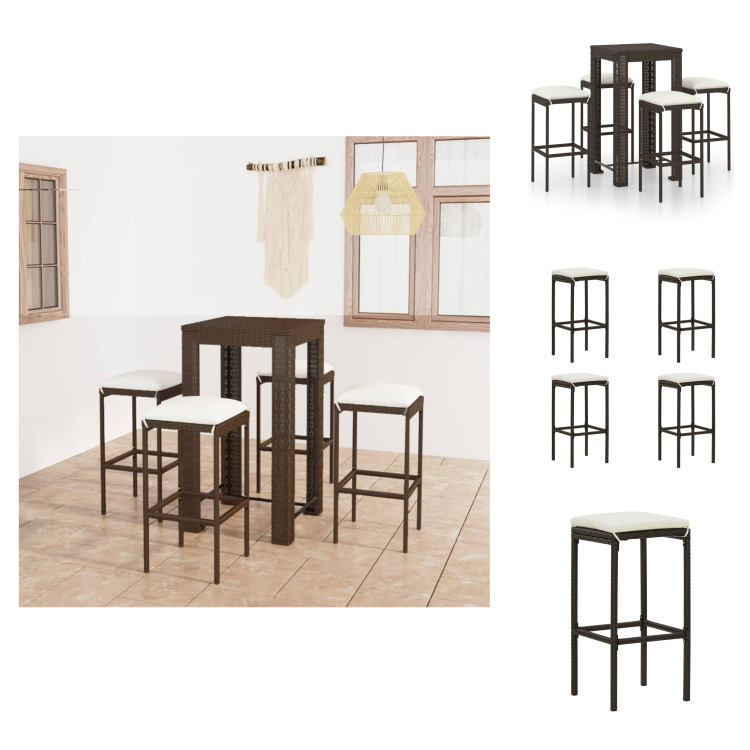 vidaXL 5-częściowy ogrodowy zestaw barowy z poduszkami z polirattanu brązowy - Zestawy mebli ogrodowych