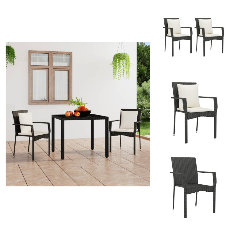 vidaXL Krzesła ogrodowe z poduszką 2 szt. Poly Rattan Black - Zestawy mebli ogrodowych