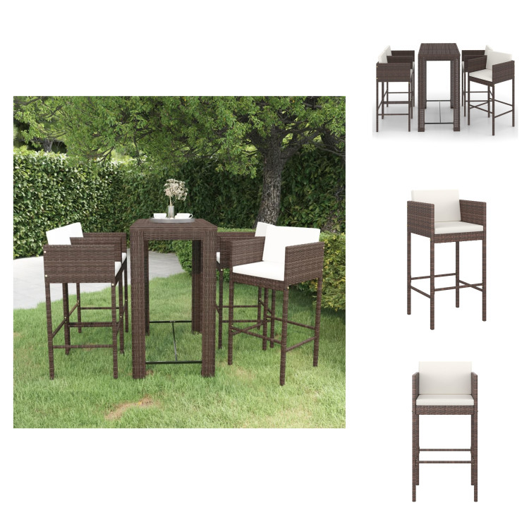 vidaXL 5-częściowy ogrodowy zestaw barowy z poduszkami z polirattanu brązowy - Zestawy mebli ogrodowych