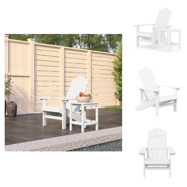 vidaXL Krzesło ogrodowe Adirondack ze stołem HDPE białe - Krzesła ogrodowe
