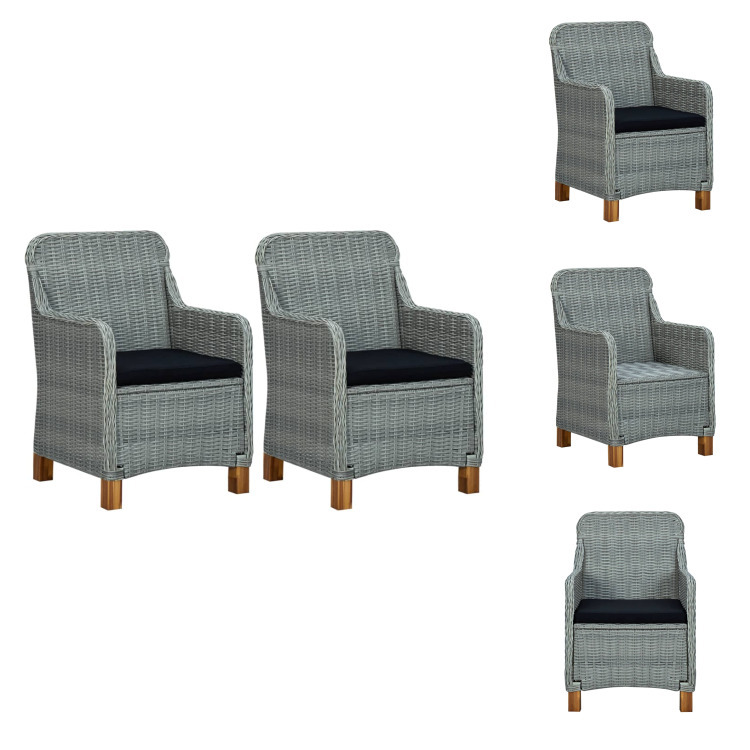 vidaXL Krzesła ogrodowe z poduszką 2 szt. Poli rattan jasnoszary - Krzesła ogrodowe