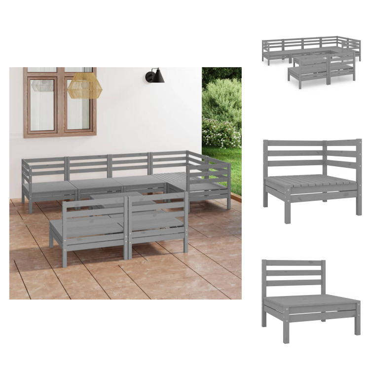 vidaXL 8-częściowy zestaw wypoczynkowy do ogrodu z litej sosny w kolorze szarym - Zestawy mebli ogrodowych