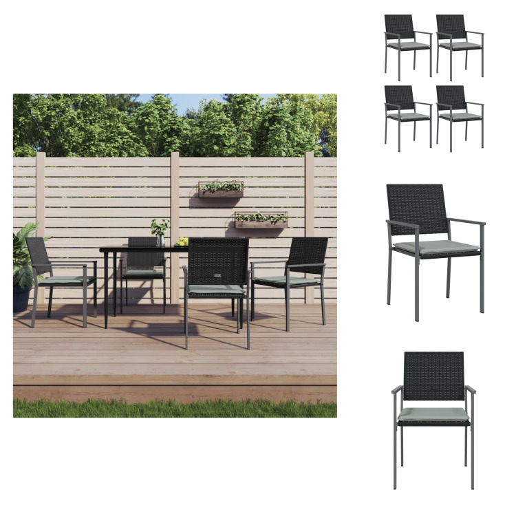 vidaXL Krzesła ogrodowe z poduszkami 4 szt. czarne 54x62,5x89cm polirattan - Krzesła ogrodowe