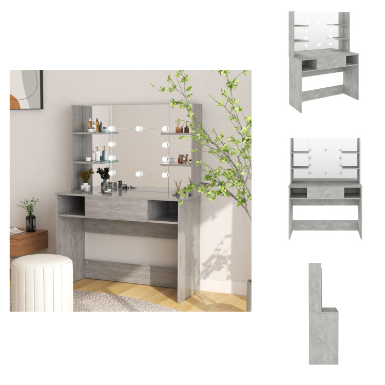 vidaXL Toaletka z oświetleniem LED 100x40x135 cm MDF beton szary - Toaletki