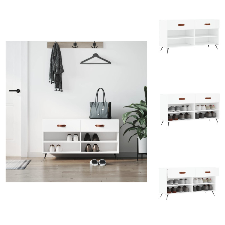 vidaXL Ławka na buty biała 102x35x55 cm materiał drewnopochodny - Stojaki i szafki na buty