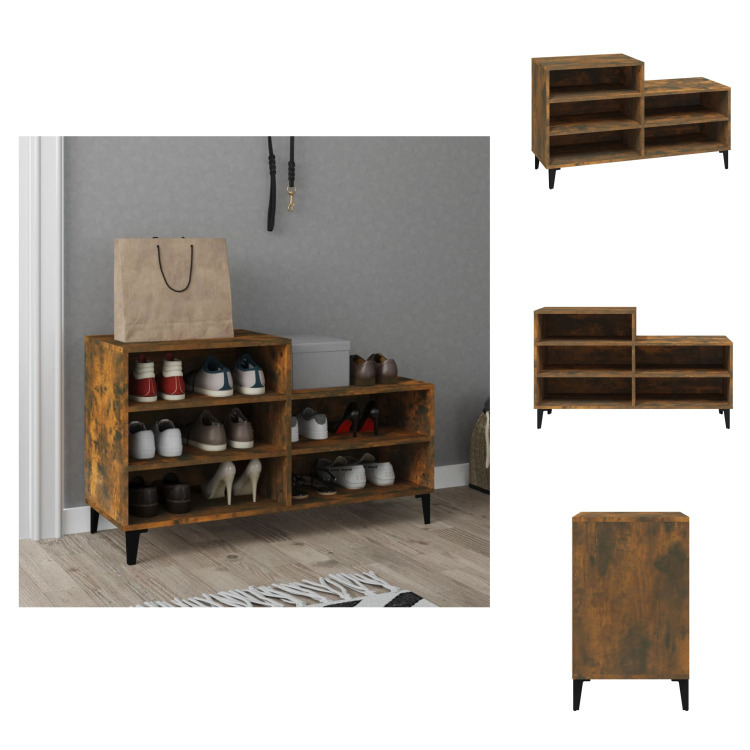 vidaXL Stojak na buty dąb wędzony 102x36x60 cm materiał drewnopochodny - Stojaki i szafki na buty