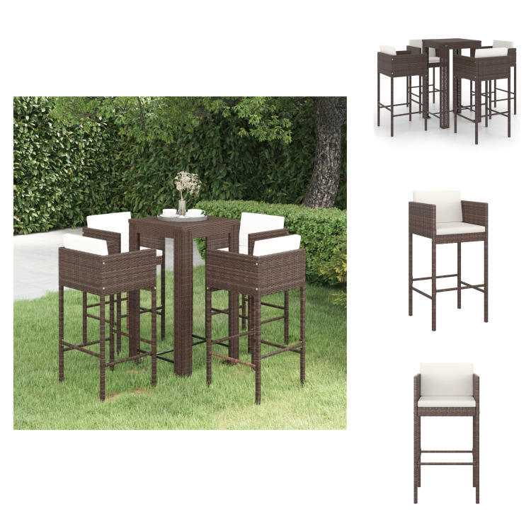 vidaXL 5-częściowy ogrodowy zestaw barowy z poduszkami z polirattanu brązowy - Zestawy mebli ogrodowych