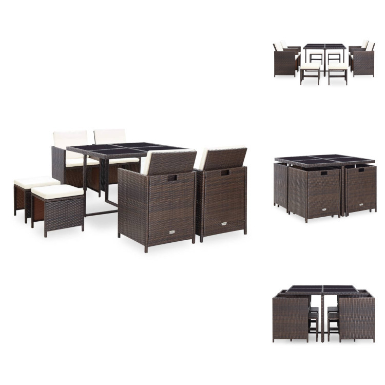 vidaXL 9-częściowy ogrodowy zestaw jadalniany z poduszkami z polirattanu brązowy - Zestawy mebli ogrodowych