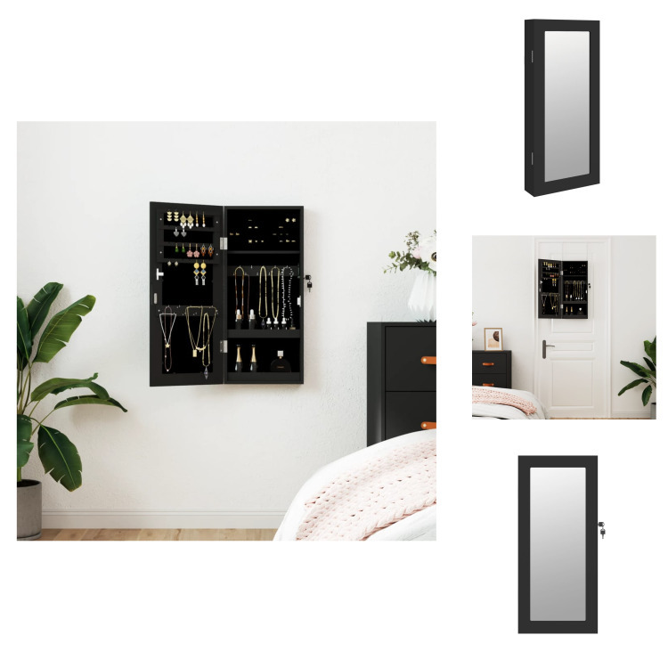 vidaXL Szafka na biżuterię z lustrem do montażu na ścianie czarna 30x8,5x67 cm - Lustro