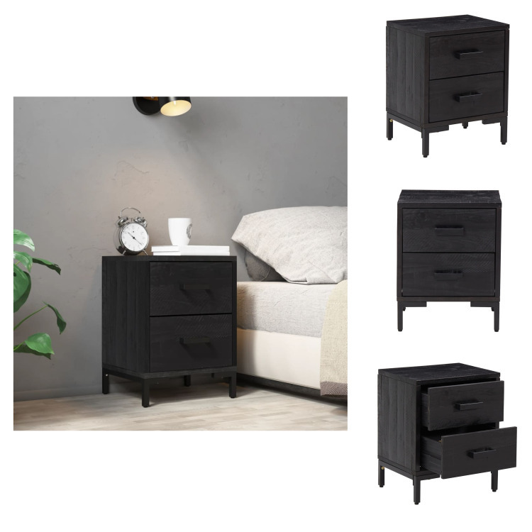 vidaXL Szafka nocna czarna 36x30x45 cm lite drewno sosnowe - Szafki nocne