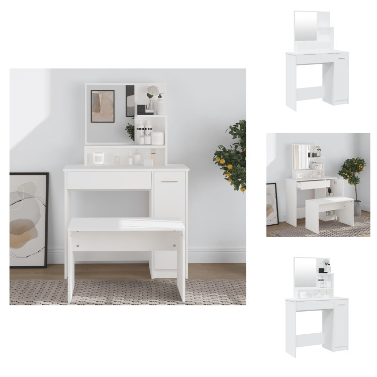 vidaXL Toaletka z lustrem biała 86,5x35x136 cm - Toaletki