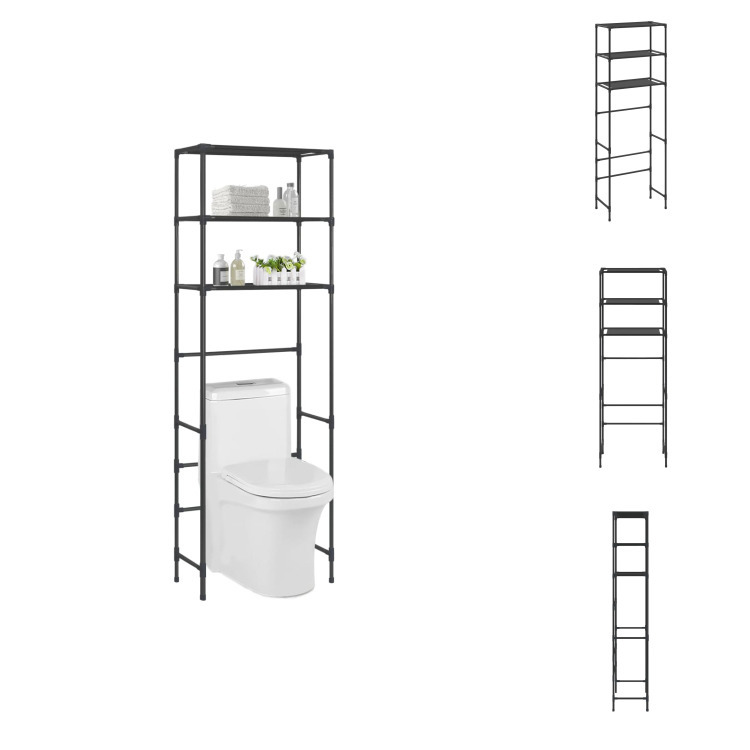 vidaXL Półka toaletowa 3 półki czarna 53x28x169 cm - Wieszak na ręcznik