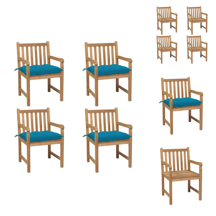 vidaXL Krzesła ogrodowe 4 szt. z jasnoniebieskimi poduszkami z litego drewna tekowego - Krzesła ogrodowe