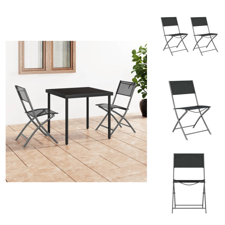 vidaXL Składane krzesła ogrodowe 2 szt. czarna stal i textilene - Krzesła ogrodowe