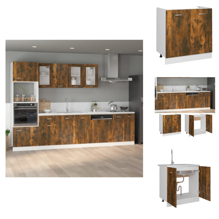 vidaXL Podstawa pod zlewozmywak z dębu wędzonego 80x46x81,5 cm Materiał drewnopochodny - Szafki kuchenne