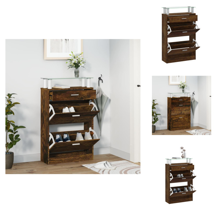 vidaXL Szafka na buty dąb wędzony 63x24x104 cm materiał drewnopochodny - Stojaki i szafki na buty