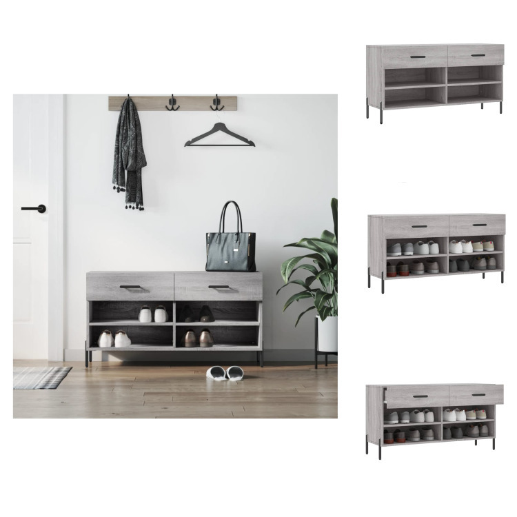 vidaXL Ławka na buty szara Sonoma 102x35x55 cm materiał drewnopochodny - Stojaki i szafki na buty