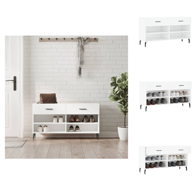 vidaXL Ławka na buty biała 102x35x55 cm materiał drewnopochodny - Stojaki i szafki na buty