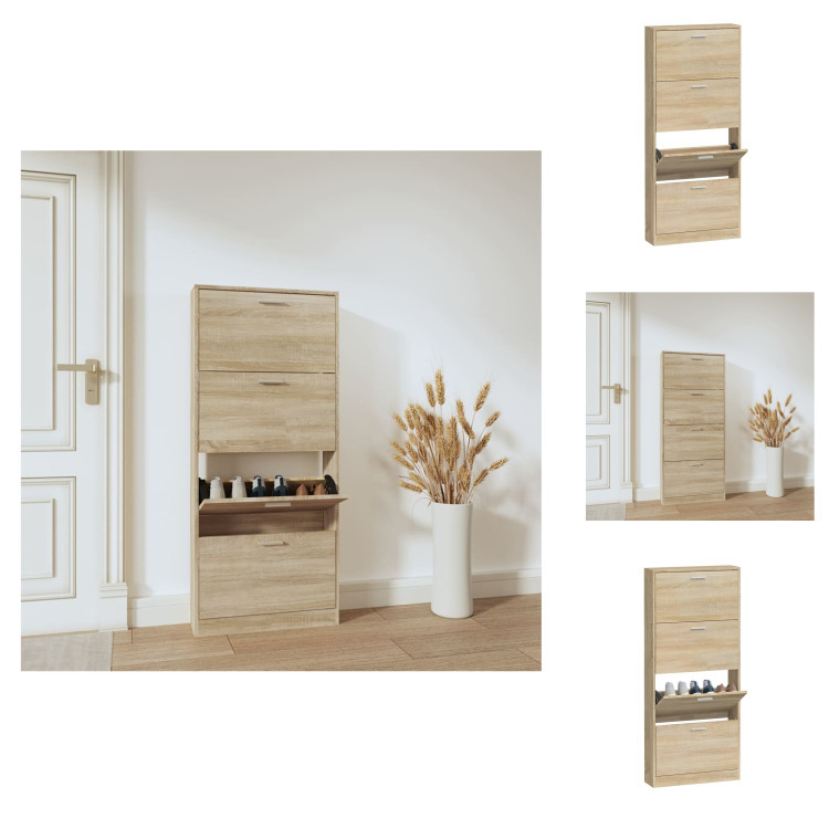 vidaXL Szafka na buty dąb 59x17x150 cm materiał drewnopochodny - Stojaki i szafki na buty