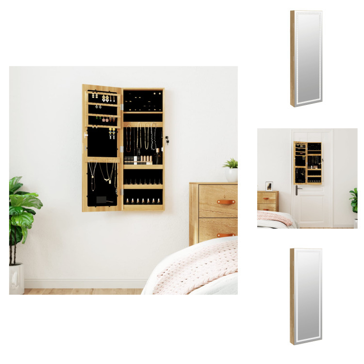 vidaXL Lustrzana szafka na biżuterię z oświetleniem LED, naścienna - Lustro