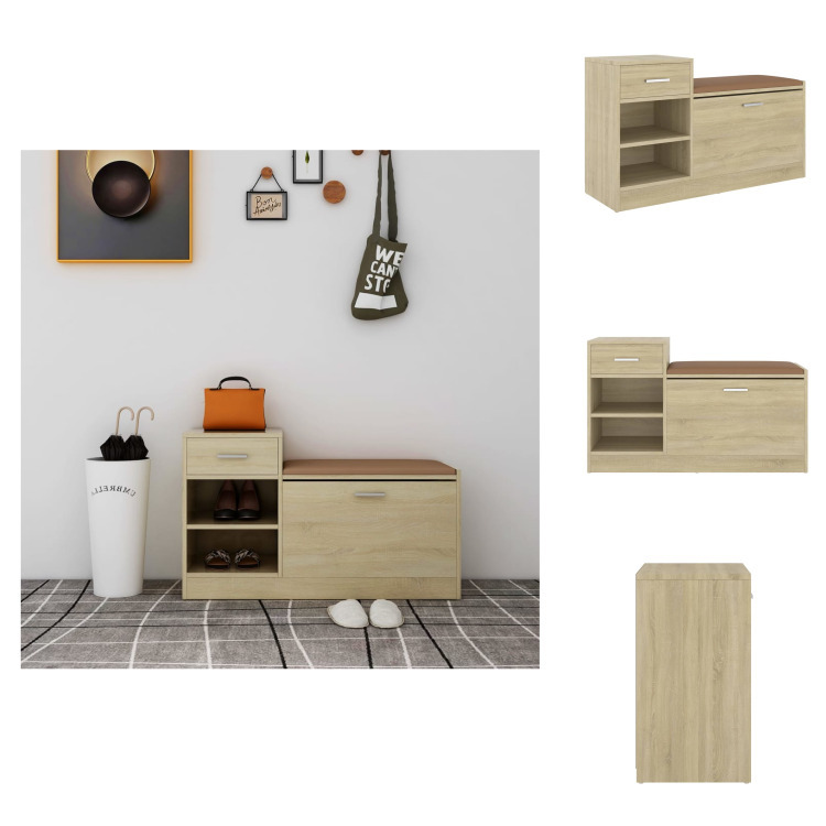 vidaXL Ławka na buty dąb sonoma 94,5x31x57 cm Materiał drewnopochodny - Stojaki i szafki na buty