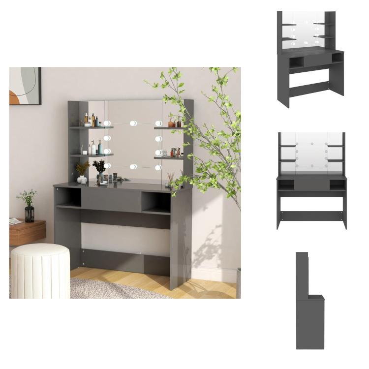 vidaXL Toaletka z oświetleniem LED 100x40x135 cm MDF szara - Toaletki