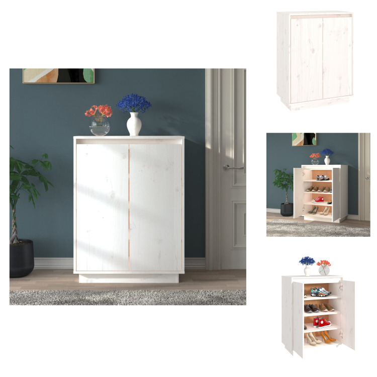 vidaXL Szafka na buty biała 60x35x80 cm lite drewno sosnowe - Stojaki i szafki na buty