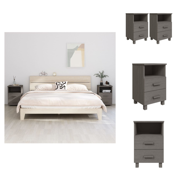 vidaXL Szafki nocne HAMAR 2 szt. Jasnoszary 40x35x62 cm lite drewno - Szafki nocne