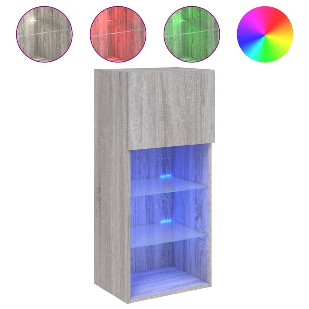 vidaXL Szafka pod telewizor z oświetleniem LED Szara Sonoma 40,5x30x90 cm