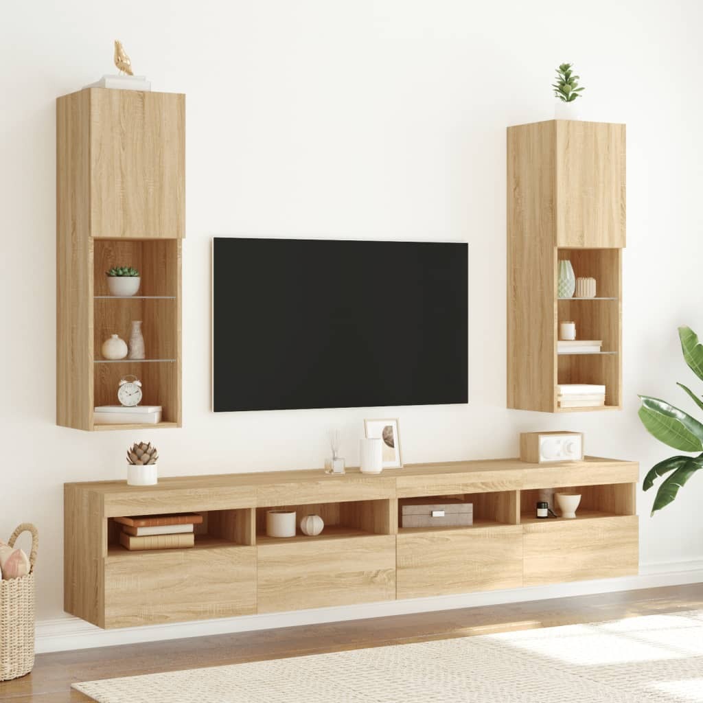 vidaXL Szafka pod telewizor z oświetleniem LED dąb sonoma 30,5x30x102 cm