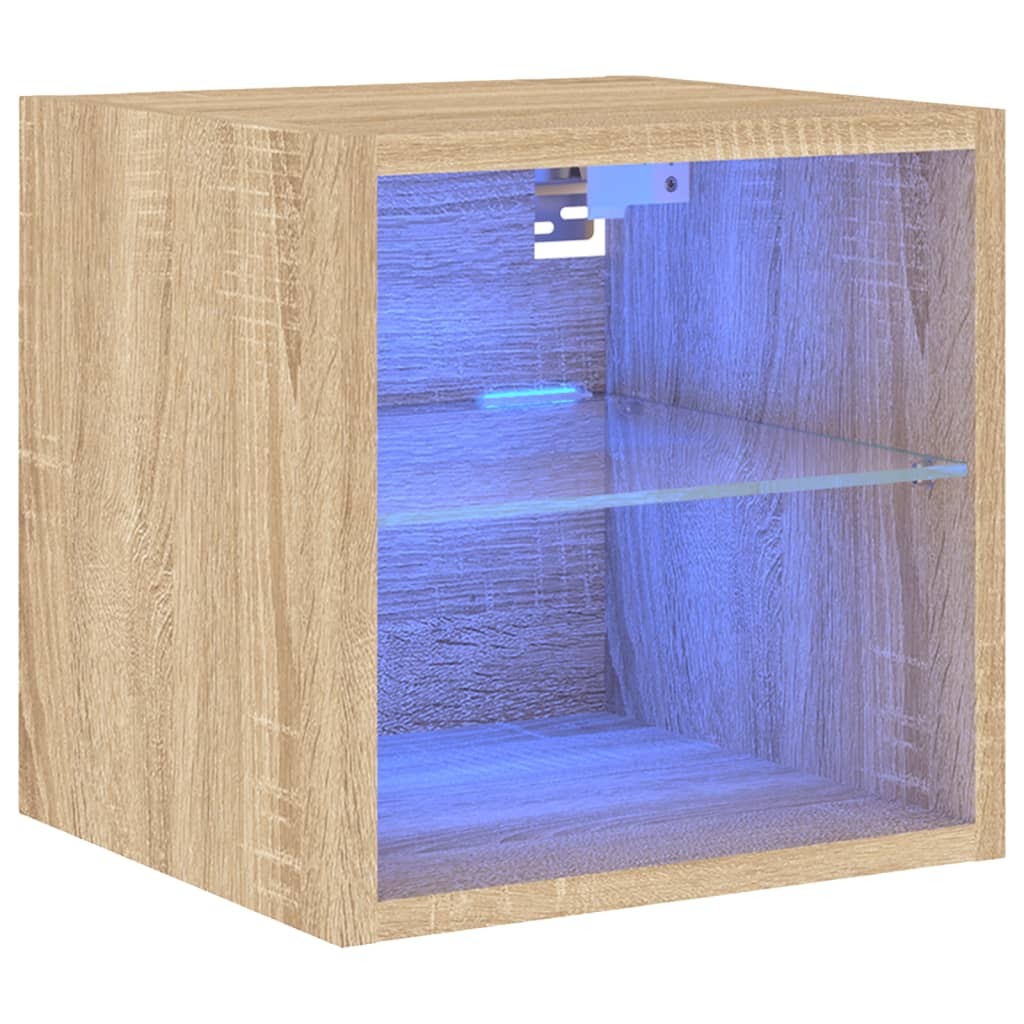 vidaXL Ścienna szafka pod telewizor z oświetleniem LED dąb sonoma 30x28,5x30 cm