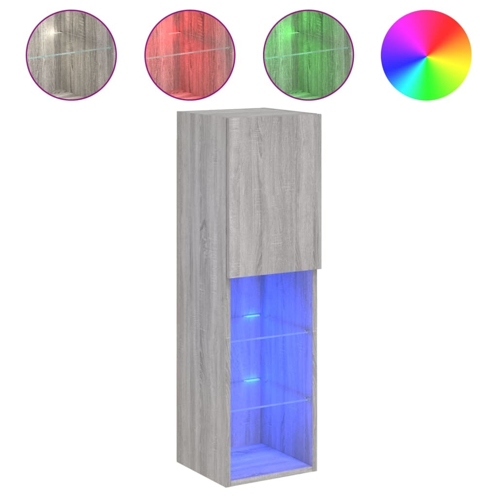 vidaXL Szafka pod telewizor z oświetleniem LED Szara Sonoma 30,5x30x102 cm