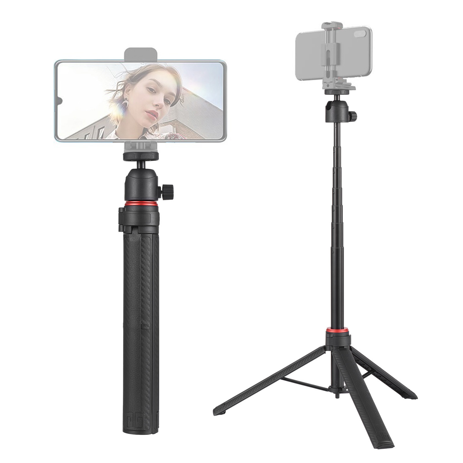wielofunkcyjny statyw biurkowy selfie stick 147 cm/57,87 cala, 6 sekcji, udźwig 2 kg/4,40 funta, obracany o 360′ ze śrubą gwintowaną 1/4 cala do transmisji na żywo/vlogów/filmów/konferencji