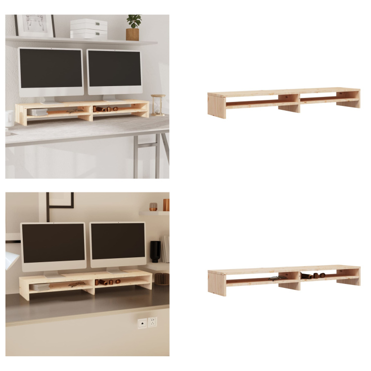 vidaXL Podstawa pod monitor 100x24x13 cm z litego drewna sosnowego - Podstawa pod monitor - Blat biurka - Podwyższenie monitora - Podwyższenia monitora