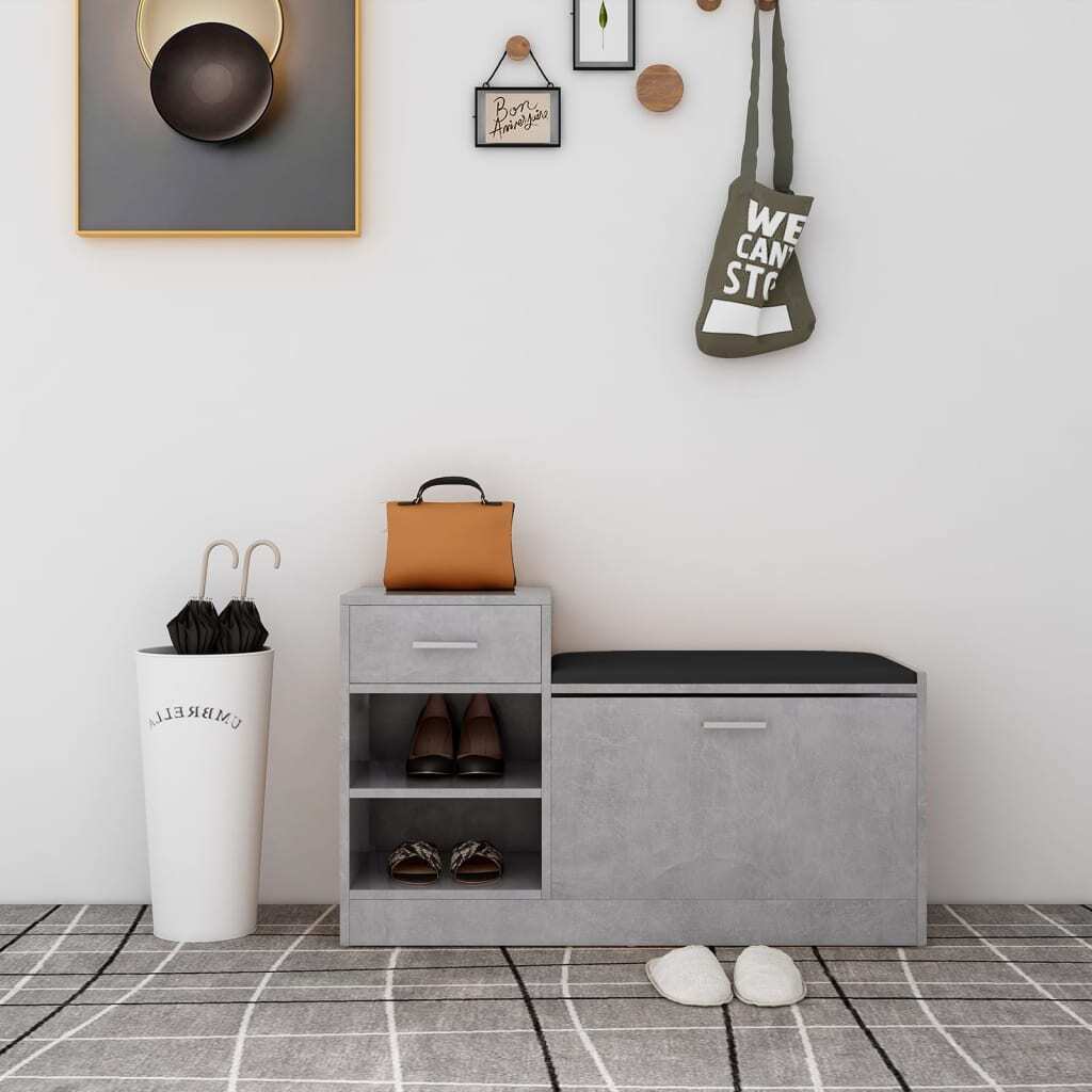 vidaXL Ławka na buty betonowa szara 94,5x31x57 cm Materiał drewnopochodny - Stojak na buty - Półki na buty - Ławka na buty - Ławki na buty