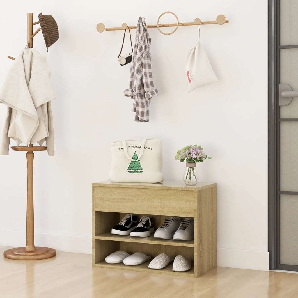 vidaXL Ławka na buty dąb sonoma 60x30x45 cm Materiał drewnopochodny - Ławka na buty - Ławki na buty - Ławki do przechowywania - Ławki do przechowywania