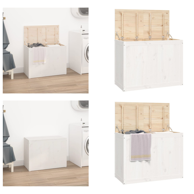 vidaXL Skrzynia na pranie biała 88,5x44x66 cm lite drewno sosnowe - Skrzynia na pranie - Skrzynia na pranie - Skrzynia na pranie - Kosz na pranie