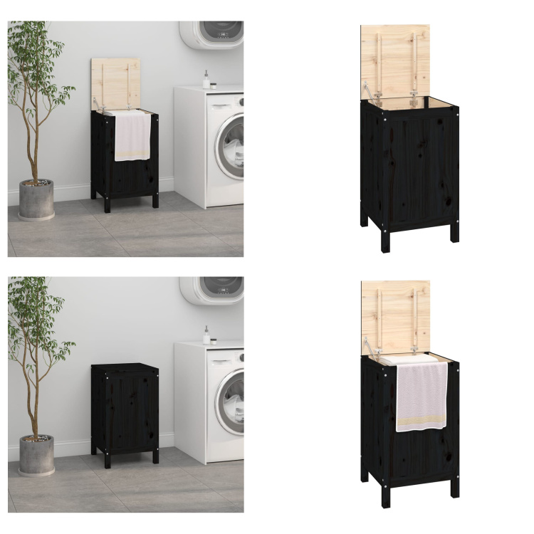 vidaXL Skrzynia na pranie czarna 44x44x76 cm lite drewno sosnowe - Skrzynia na pranie - Skrzynia na pranie - Skrzynia na pranie - Kosz na pranie