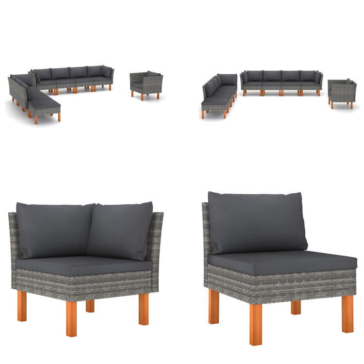 vidaXL 9-częściowy zestaw wypoczynkowy do ogrodu z rattanu i drewna eukaliptusowego w kolorze szarym - Zestaw sof ogrodowych - Zestawy sof ogrodowych - Zestawy mebli ogrodowych - Zestawy mebli ogrodowych