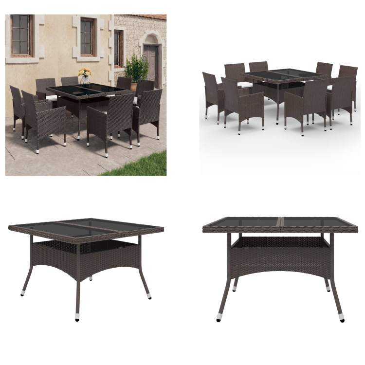 vidaXL 9-częściowy ogrodowy zestaw jadalny z rattanu i szkła, brązowy - Zestaw mebli ogrodowych - Zestawy mebli ogrodowych - Ogrodowy zestaw jadalny - Ogrodowe zestawy jadalne