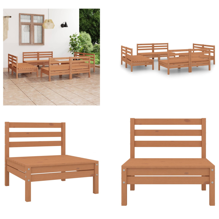 vidaXL 8-częściowy zestaw wypoczynkowy do ogrodu z litej sosny w kolorze miodowego brązu - Zestaw wypoczynkowy do ogrodu - Zestawy wypoczynkowe do ogrodu - Zestawy wypoczynkowe - Zestawy wypoczynkowe