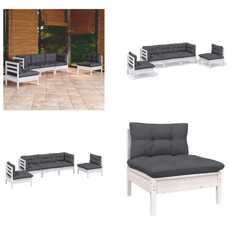 vidaXL 5-częściowy zestaw wypoczynkowy do ogrodu z poduszkami z litego drewna sosnowego - Zestaw wypoczynkowy do ogrodu - Zestawy wypoczynkowe do ogrodu - Zestawy mebli ogrodowych - Zestawy mebli ogrodowych