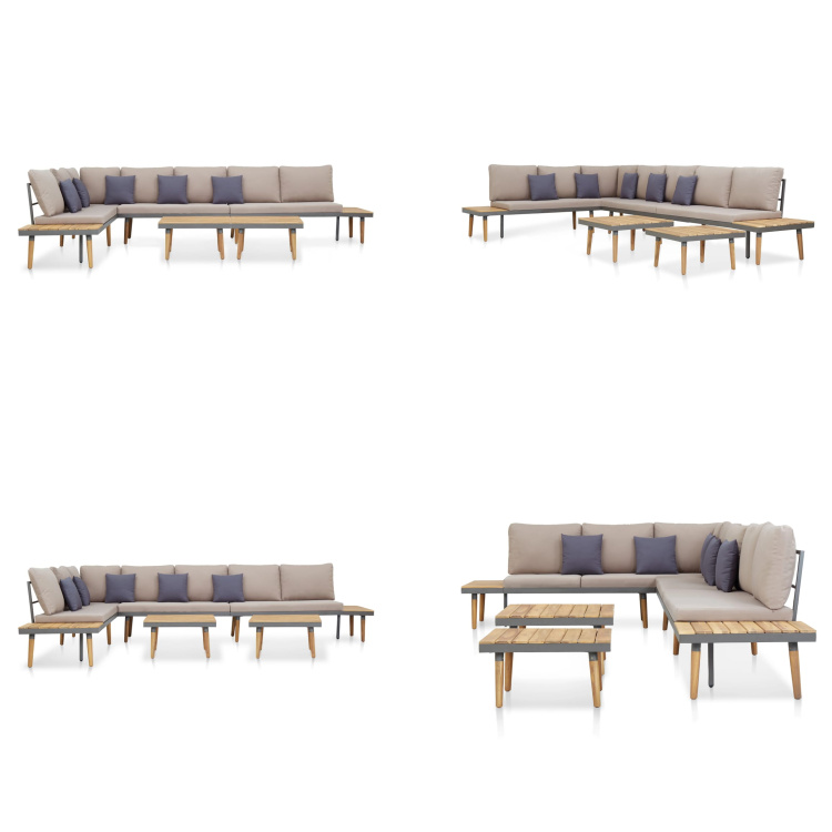 vidaXL 7-częściowy zestaw wypoczynkowy do ogrodu z poduszkami z litego drewna akacjowego w kolorze brązowym - Zestaw wypoczynkowy do ogrodu - Zestawy wypoczynkowe do ogrodu - Zestawy wypoczynkowe do ogrodu wykonane z drewna - Zestawy wypoczynkowe do ogrodu wykonane z drewna