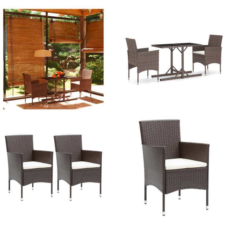 vidaXL 3-częściowy ogrodowy zestaw jadalny brązowy - ogrodowy zestaw jadalny - ogrodowe zestawy jadalne - meble ogrodowe - zestaw mebli ogrodowych