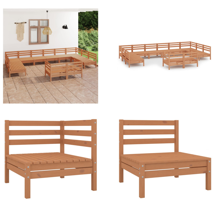 vidaXL 12-częściowy zestaw wypoczynkowy do ogrodu z litej sosny w kolorze miodowego brązu - Zestaw mebli ogrodowych - Zestawy mebli ogrodowych - Zestawy mebli ogrodowych - Zestawy ogrodowe