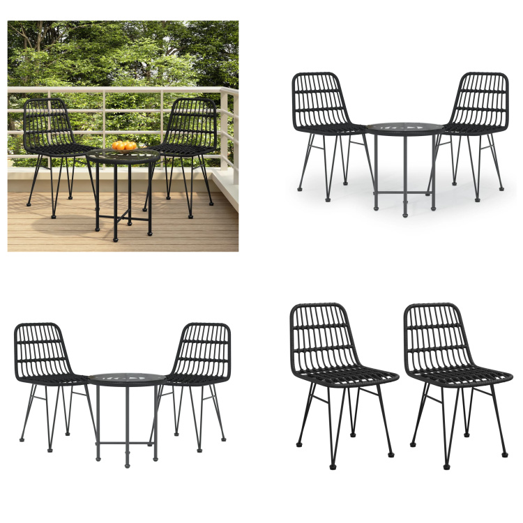 vidaXL 3-częściowy ogrodowy zestaw jadalniany z czarnego polirattanu - ogrodowy zestaw jadalniany - ogrodowy zestaw jadalniany - zestaw jadalniany na taras - zestaw jadalniany na zewnątrz