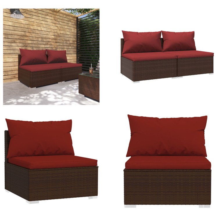 vidaXL 2-częściowy zestaw wypoczynkowy do ogrodu z poduszkami z polirattanu brązowy - zestaw wypoczynkowy do ogrodu - zestawy wypoczynkowe do ogrodu - zestaw wypoczynkowy na patio - zestaw sof na patio
