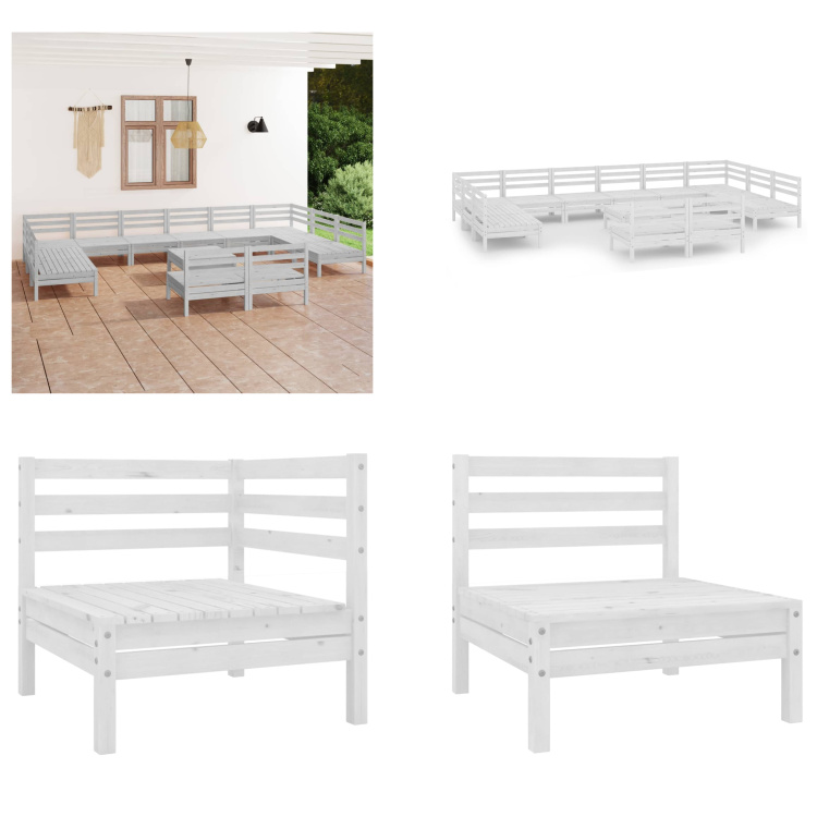 vidaXL 13-częściowy zestaw wypoczynkowy do ogrodu biały sosna lita - Zestaw mebli ogrodowych - Zestawy mebli ogrodowych - Zestawy mebli ogrodowych - Zestawy ogrodowe